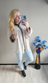 LEOPARD BLOUSE KNOOP | BEIGE