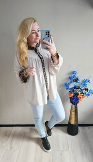 LEOPARD BLOUSE KNOOP | BEIGE
