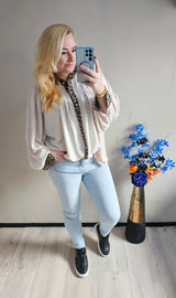 LEOPARD BLOUSE KNOOP | BEIGE