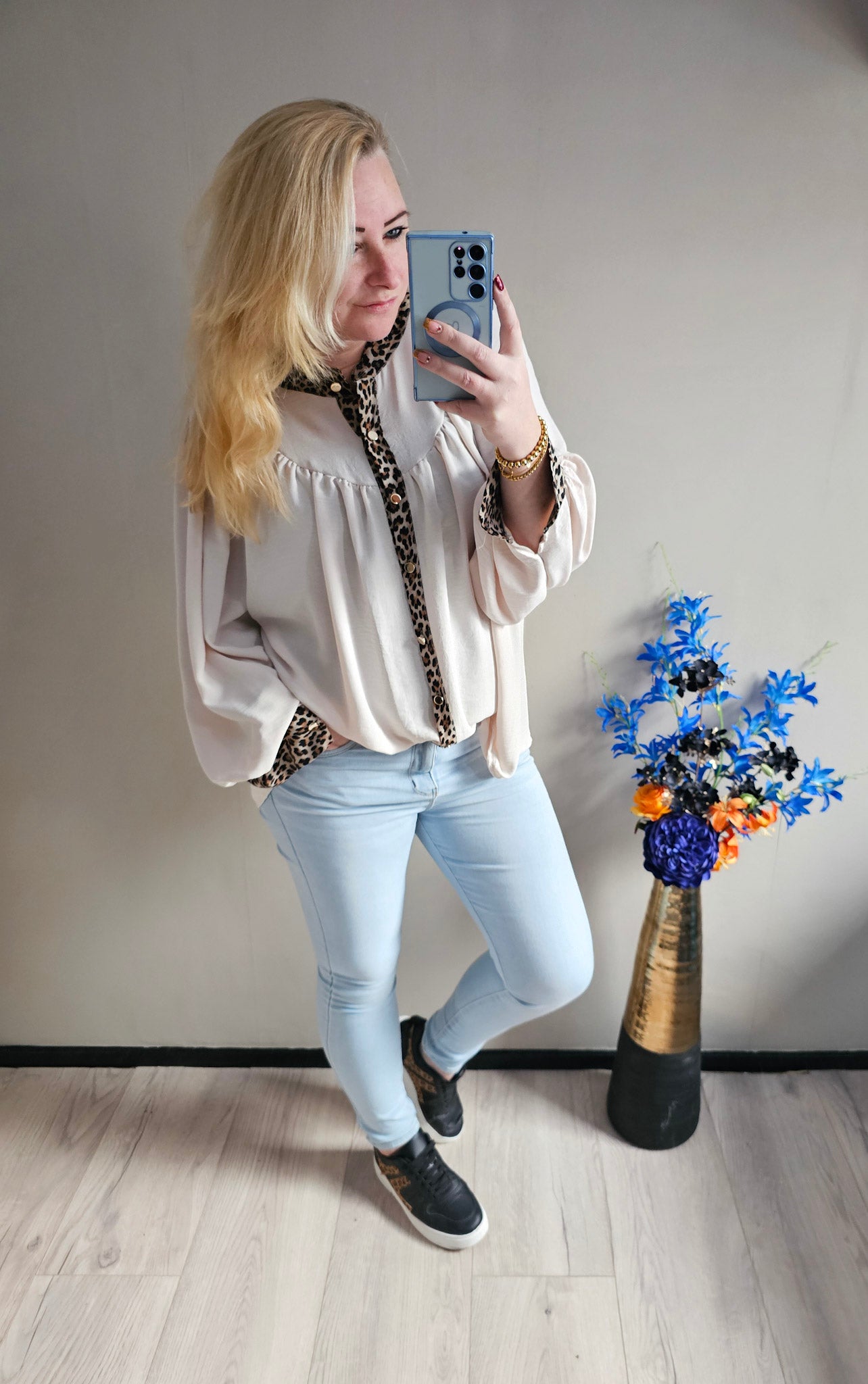 LEOPARD BLOUSE KNOOP | BEIGE