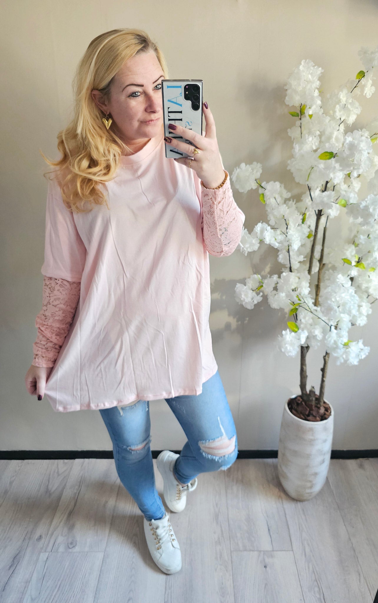 LACE SLEEVE T-SHIRT | ROZE