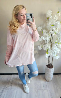 LACE SLEEVE T-SHIRT | ROZE