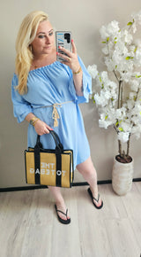 OFF SHOULDER JURK | LICHT BLAUW