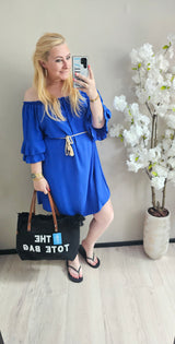 OFF SHOULDER JURK | KOBALT BLAUW