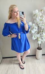 OFF SHOULDER JURK | KOBALT BLAUW
