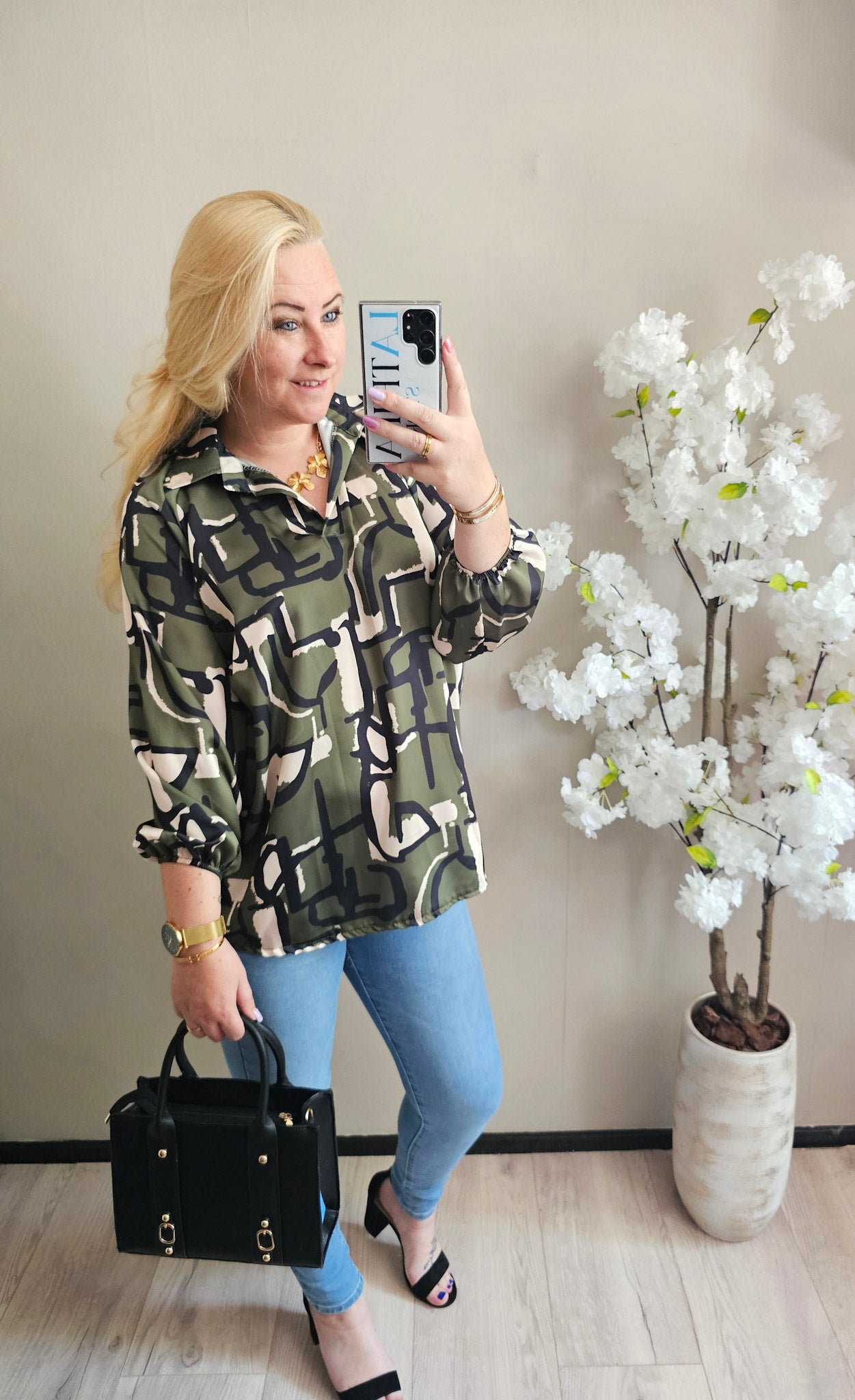BLOUSE SATIN PRINT | KHAKI
