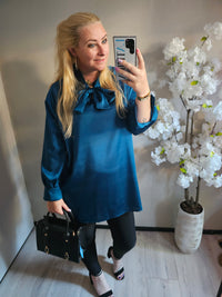 BLOUSE SATIN STRIK | PETROL