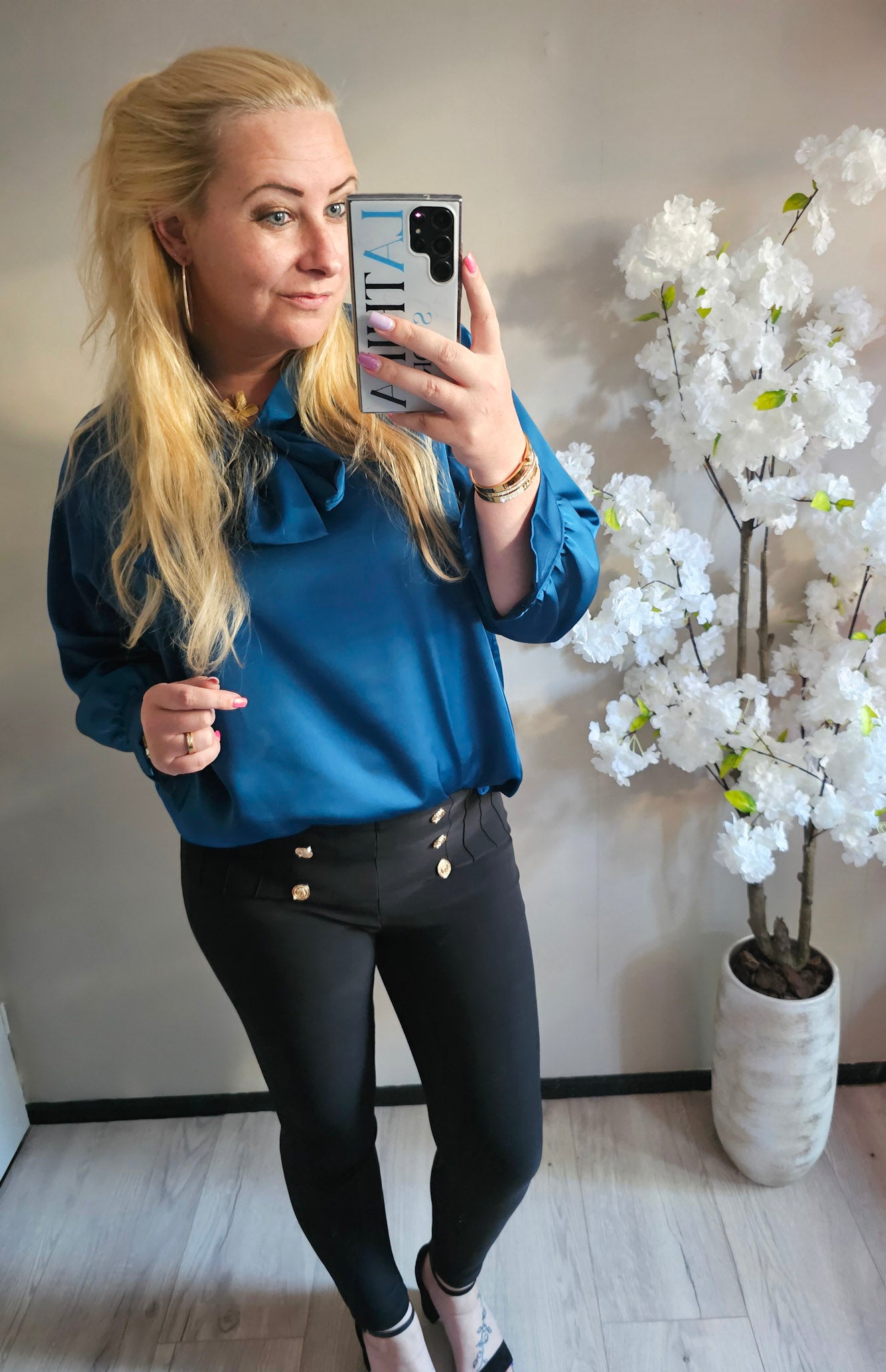 BLOUSE SATIN STRIK | PETROL