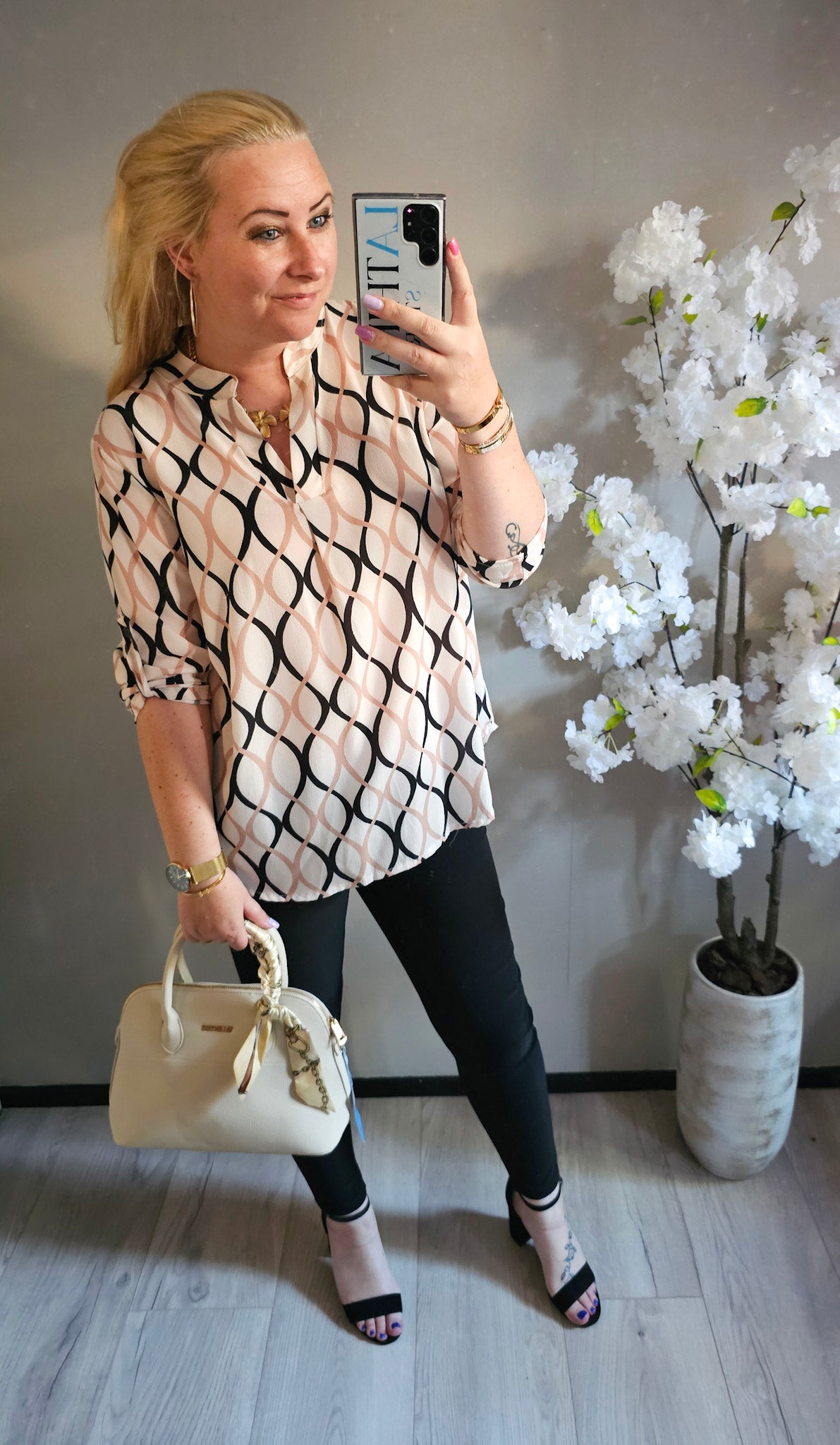 Bluse kariert | Beige
