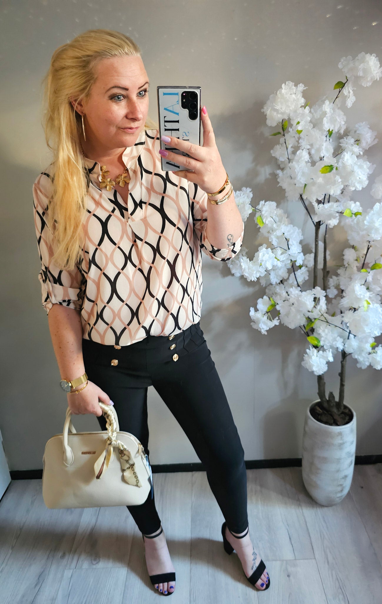 Bluse kariert | Beige