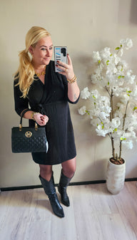 zwarte feestjurk met ceintuur