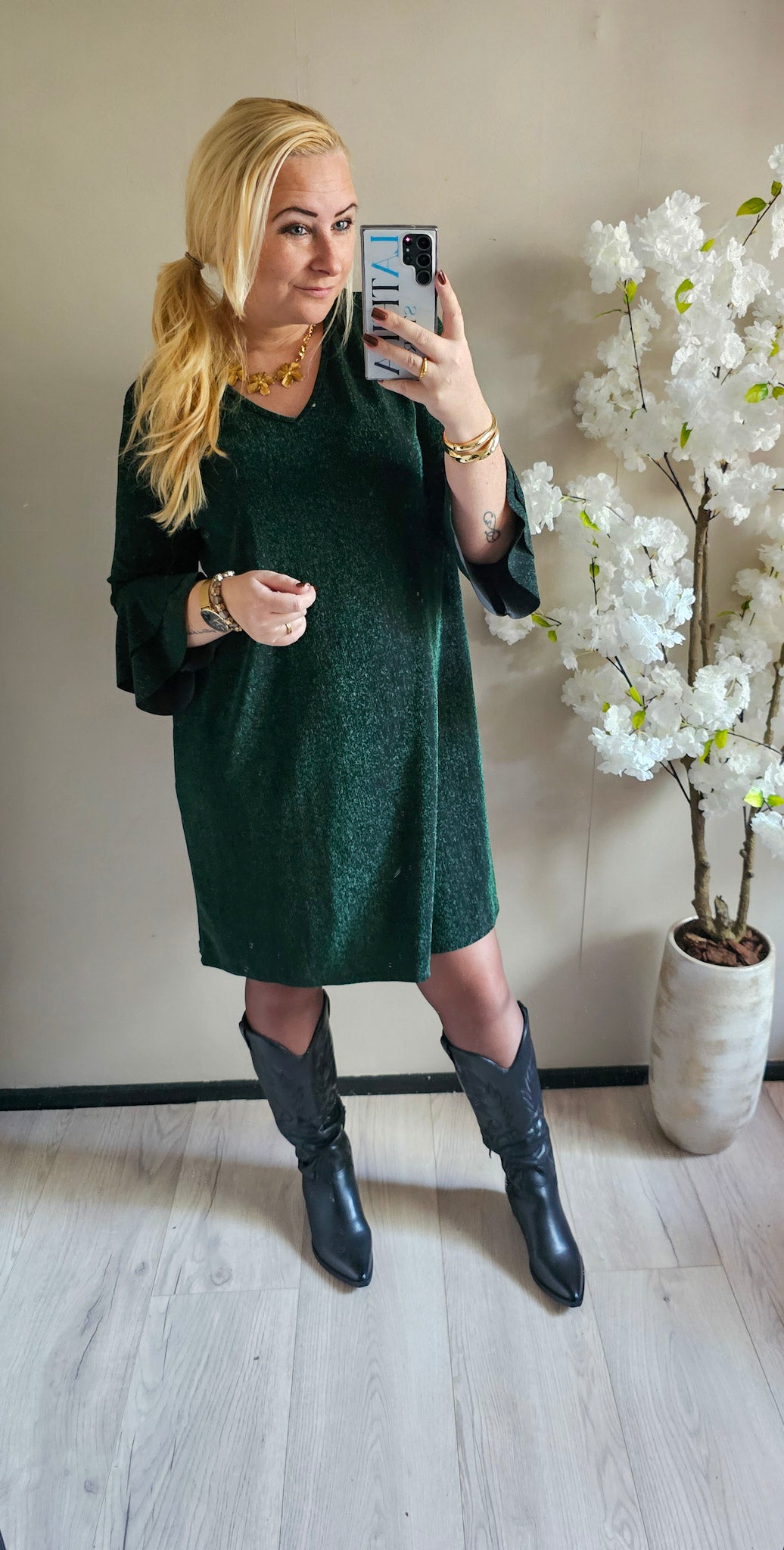 SPARKLE RUFFLE DRESS | GROEN