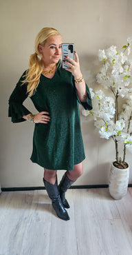 SPARKLE RUFFLE DRESS | GROEN