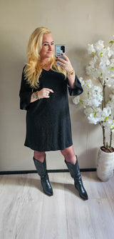 SPARKLE RUFFLE DRESS | ZWART