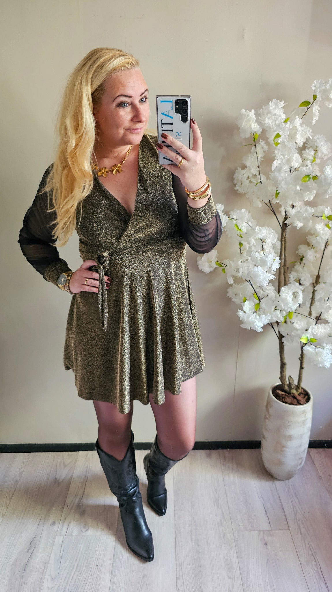 feestjurk met glitters doorzichtige mouwen Lathira Store