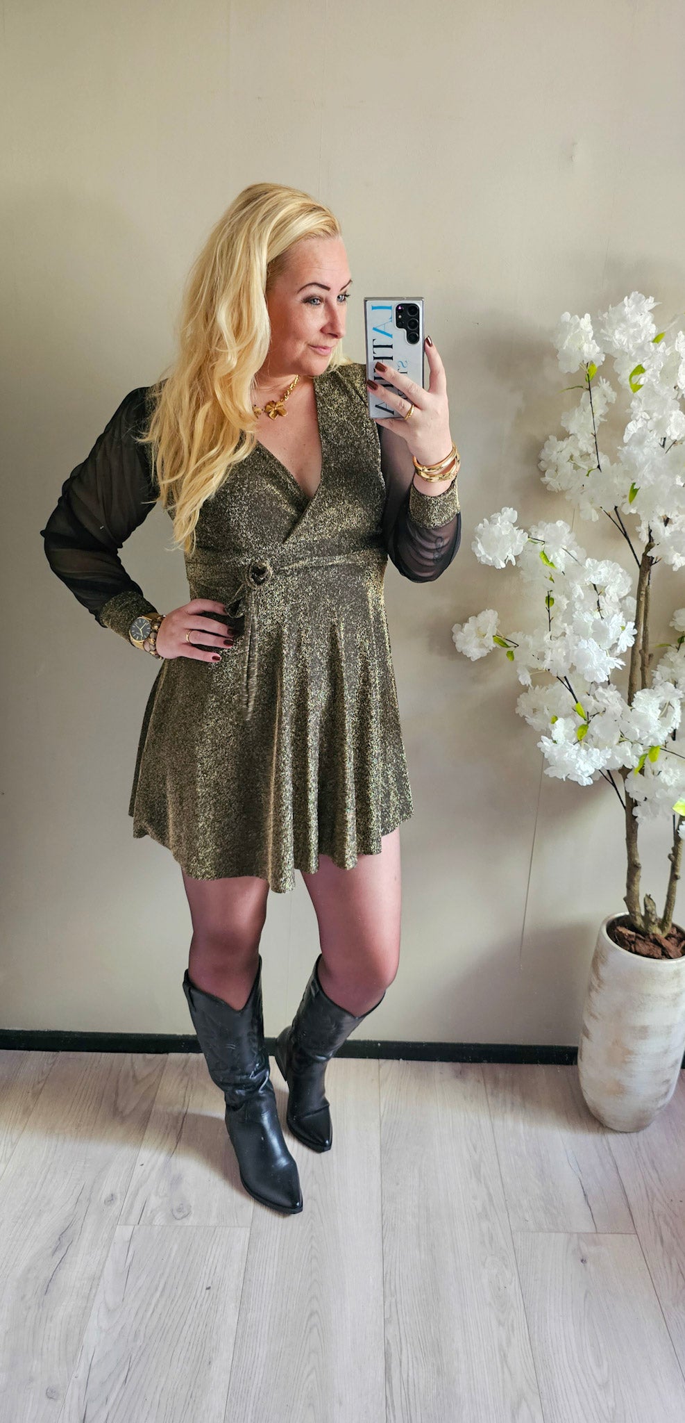 feestjurk met glitters doorzichtige mouwen Lathira Store