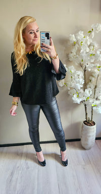 SPARKLE RUFFLE TOP | ZWART