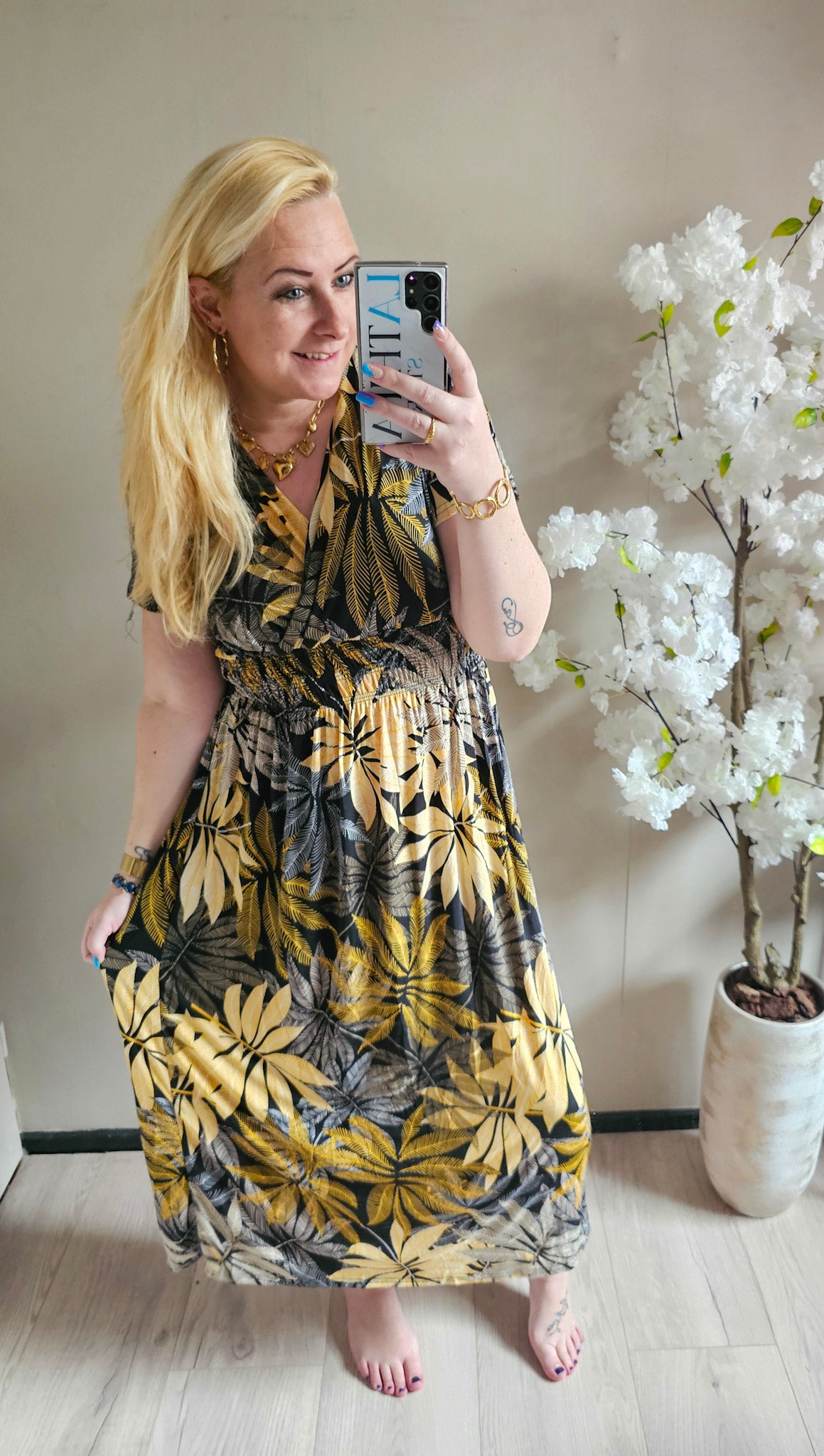 MAXI MAGIC JURK FLOWER | GEEL