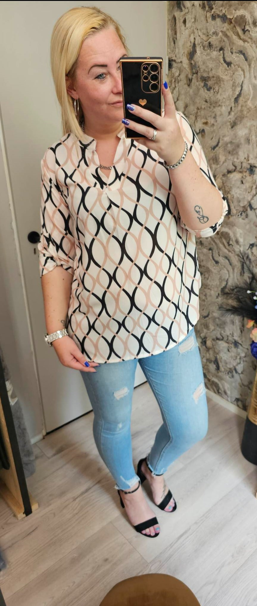 Blouse ruit | beige