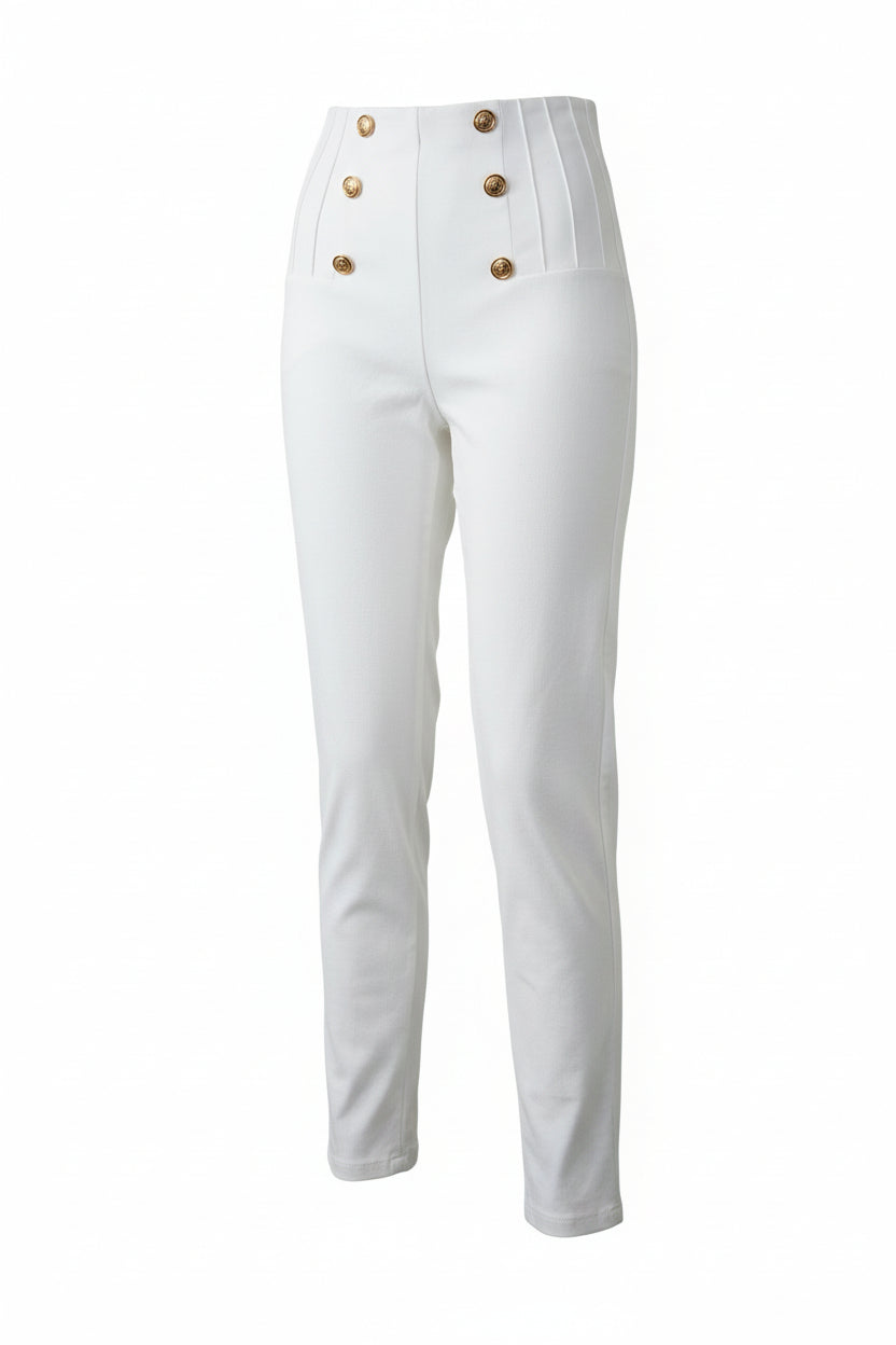 BUTTON COMFY BROEK | WIT