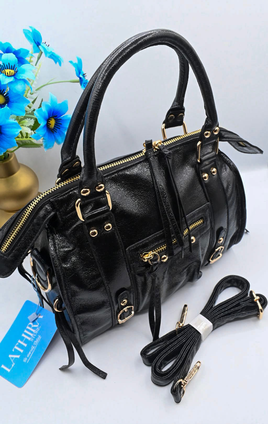 LUNA HANDTAS SMALL METALIC | ZWART