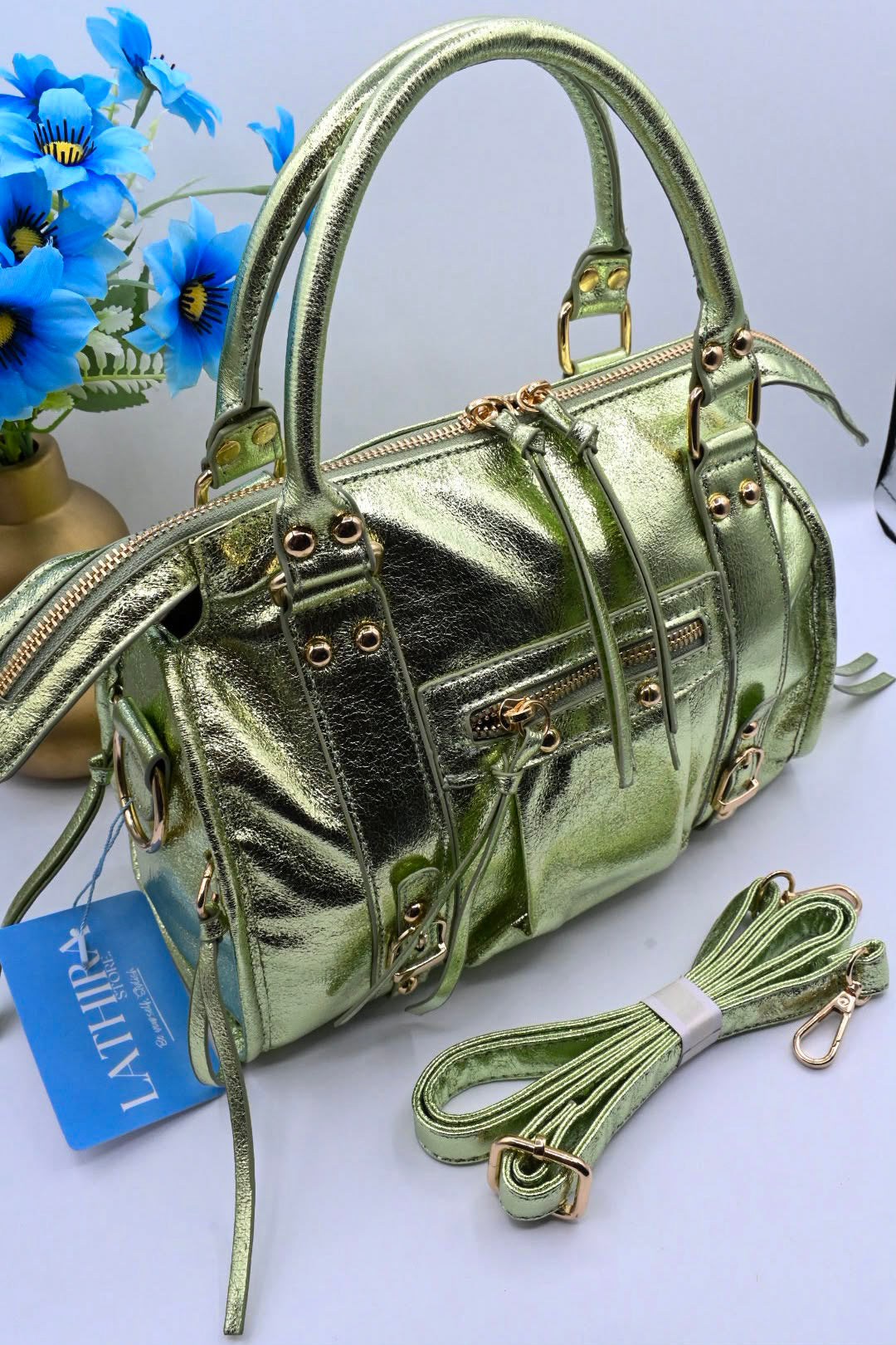 LUNA HANDTAS SMALL METALIC | GROEN