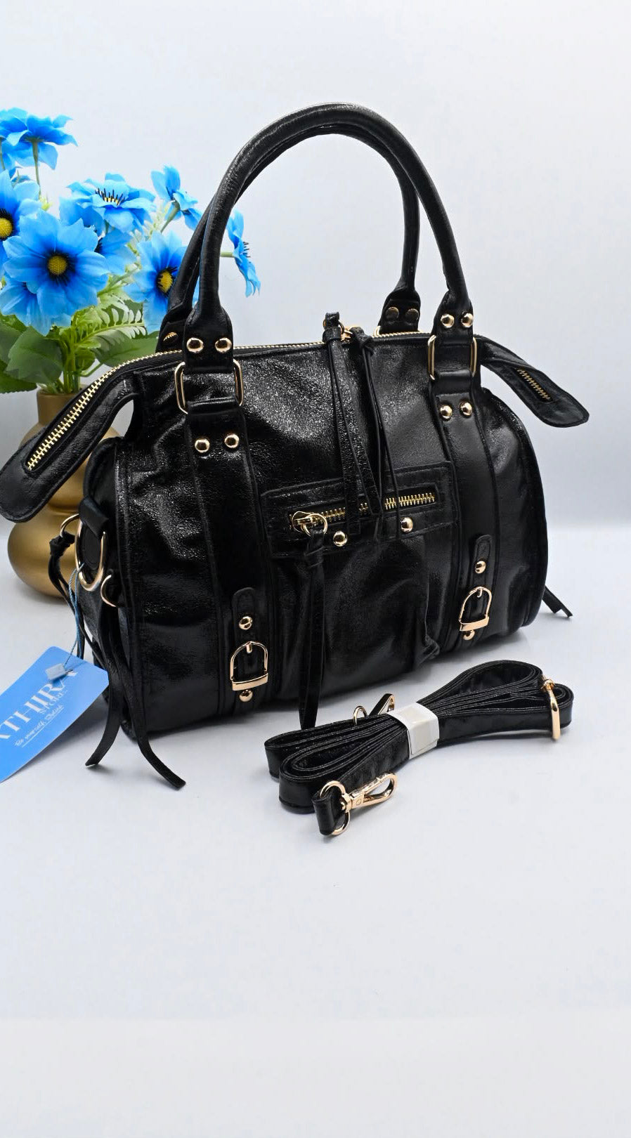 LUNA HANDTAS SMALL METALIC | ZWART