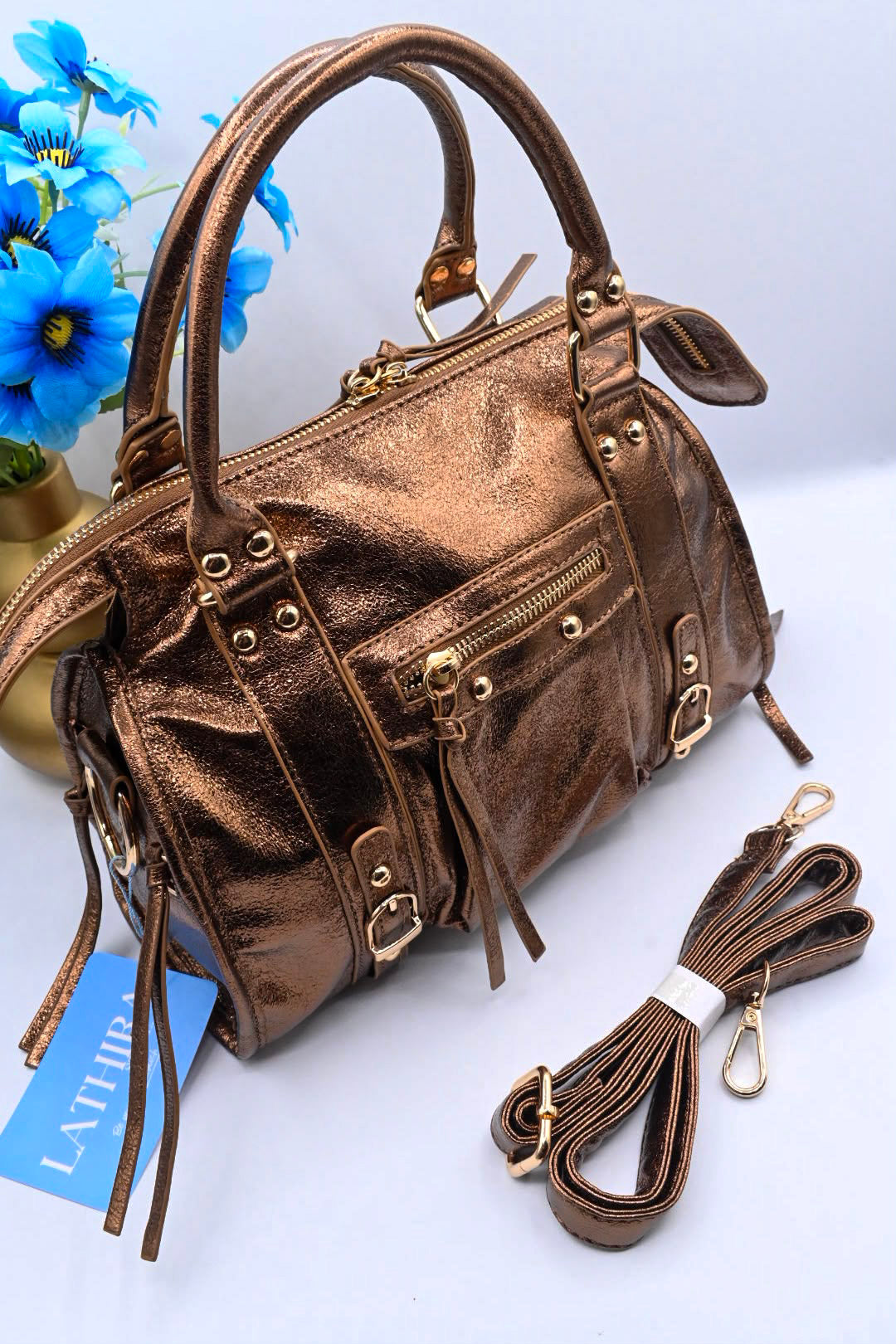 LUNA HANDTAS SMALL METALIC | BRONS