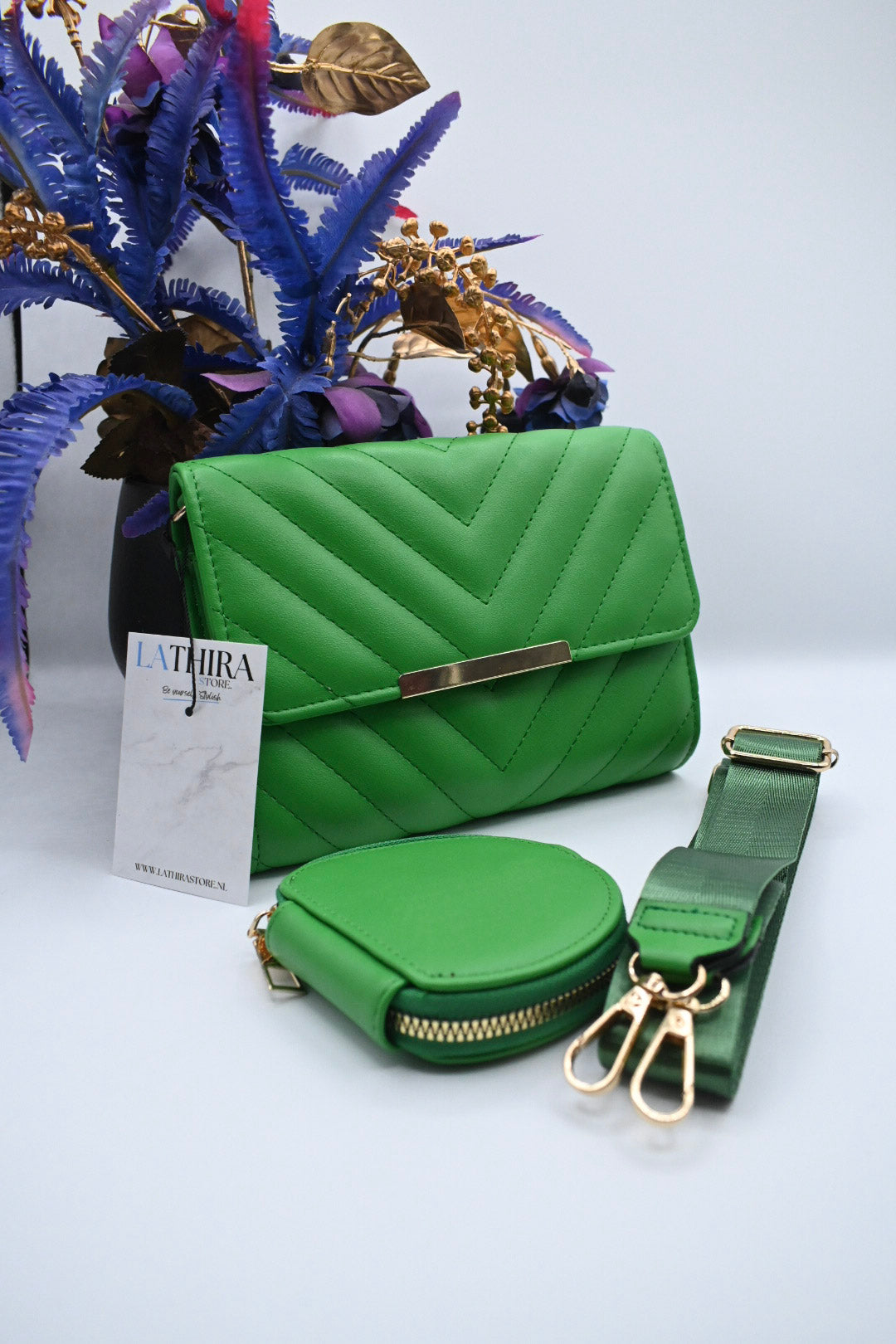 STRIPE SCHOUDERTAS | GROEN
