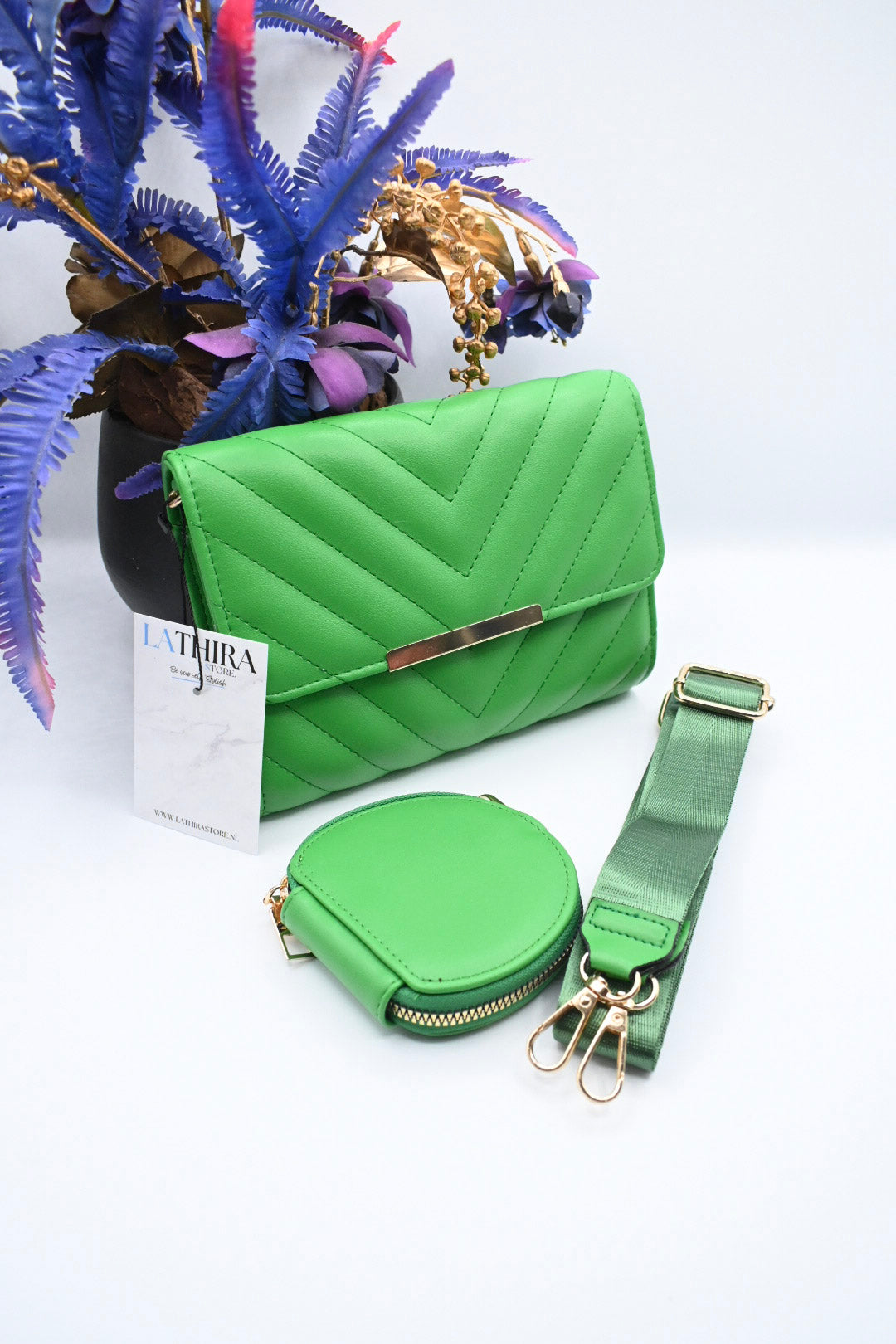 STRIPE SCHOUDERTAS | GROEN