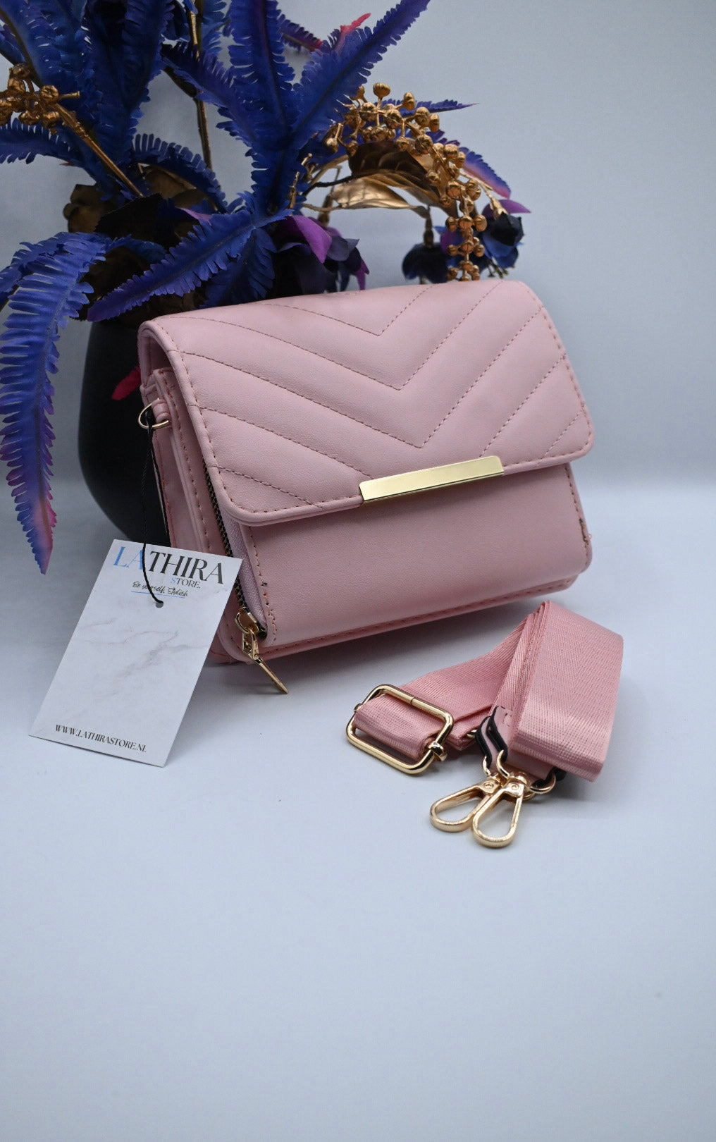 STRIPE SCHOUDERTAS | ROZE