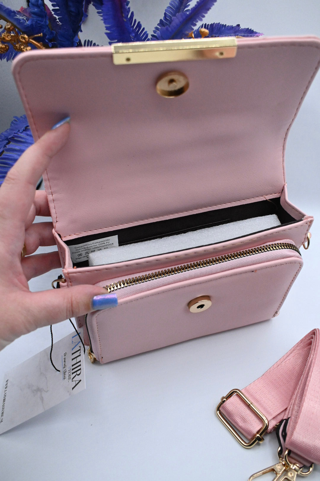 STRIPE SCHOUDERTAS | ROZE