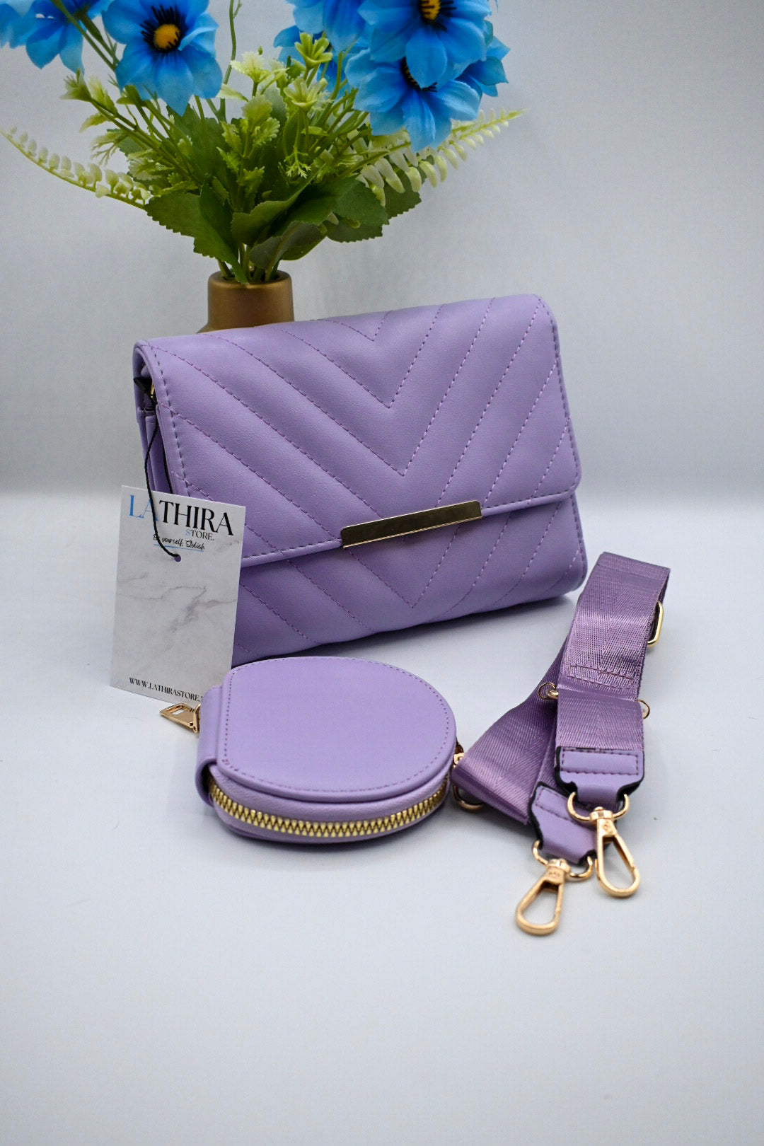 STRIPE SCHOUDERTAS | LILA