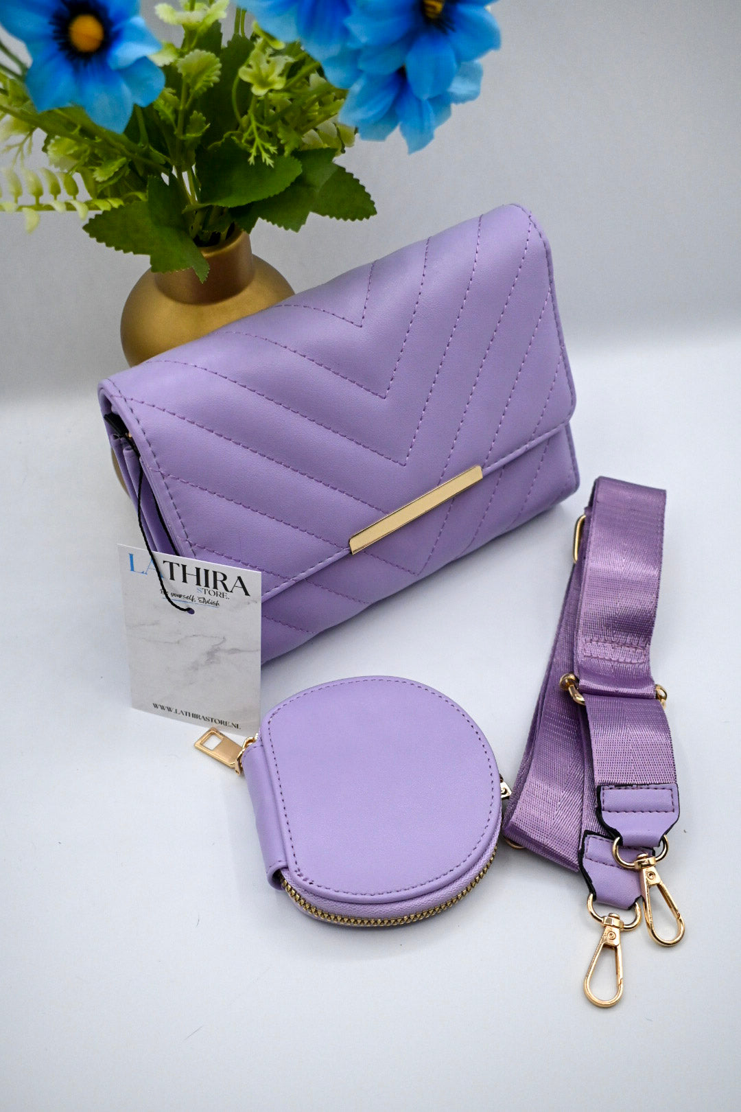 STRIPE SCHOUDERTAS | LILA