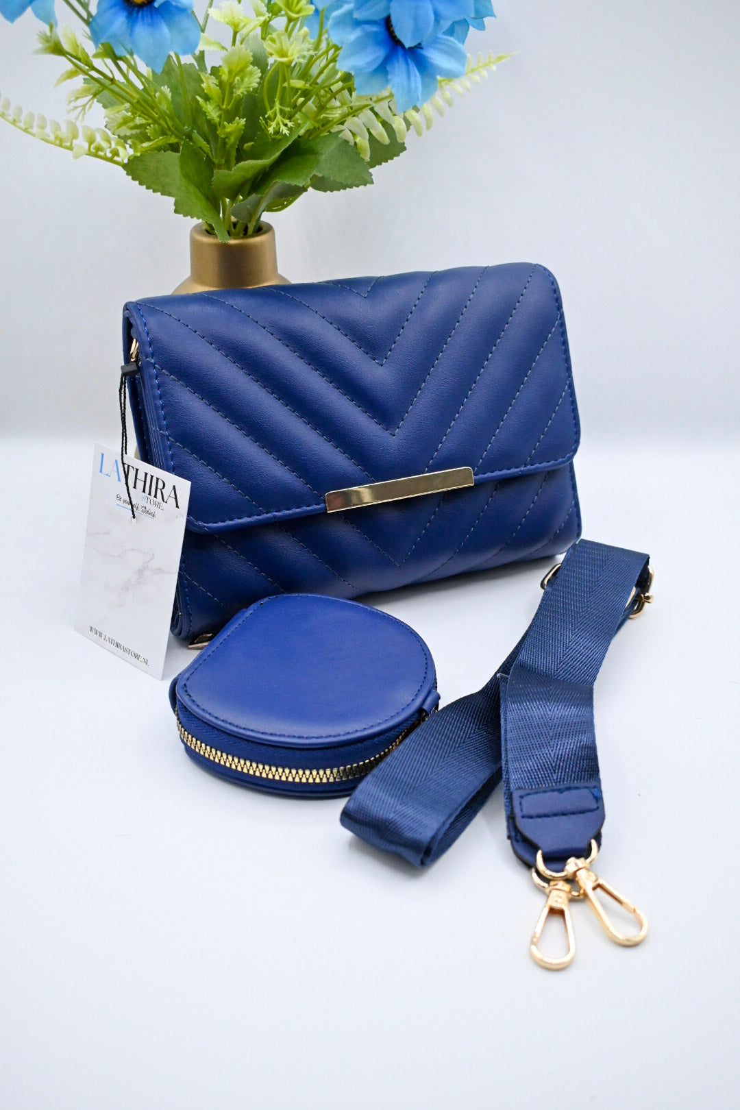 STRIPE SCHOUDERTAS | KOBALT BLAUW
