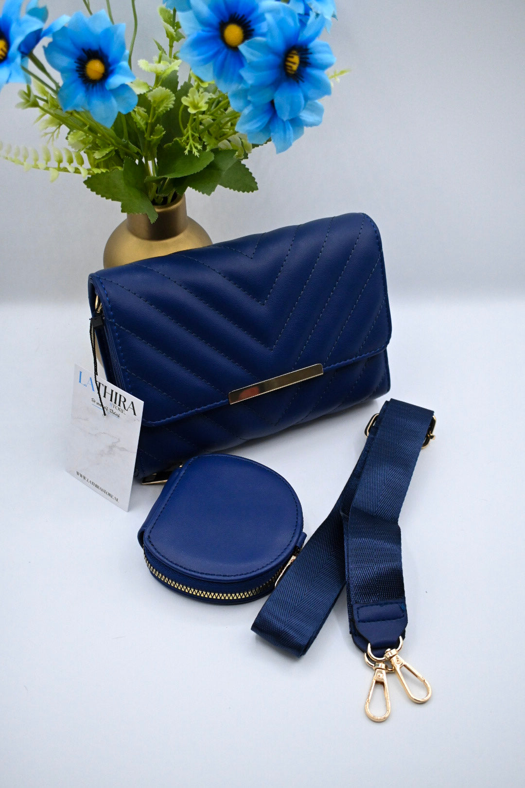 STRIPE SCHOUDERTAS | KOBALT BLAUW