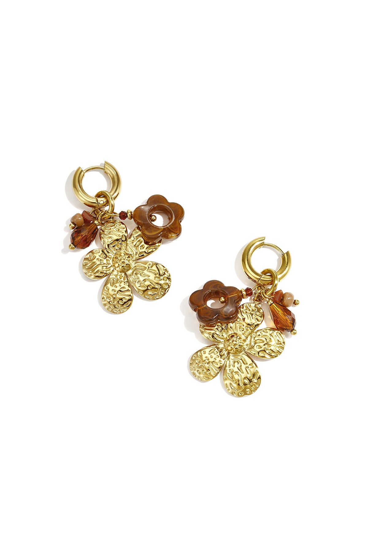FLOWER OORBELLEN | BRUIN/GOUD