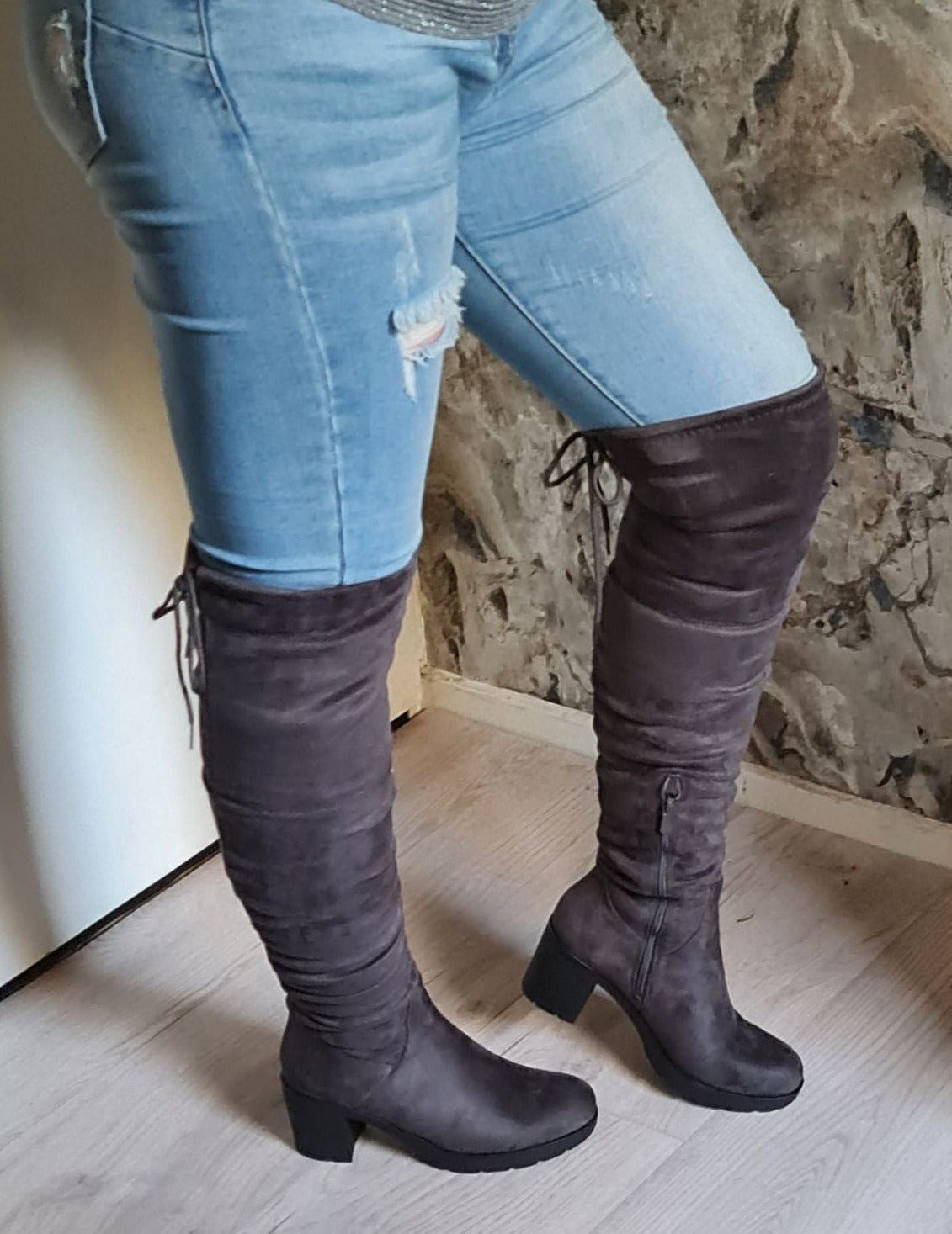 Overknee laars hak | Grijs
