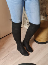 SUEDINE OVERKNEE LAARZEN  LOW | ZWART