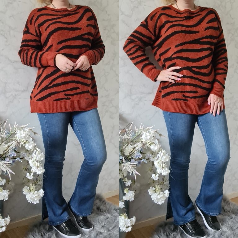 ZEBRA-PULLOVER LANG | ROSTBRAUN