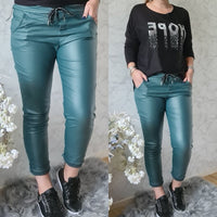 LEATHER LOOK PANTS | PETROL